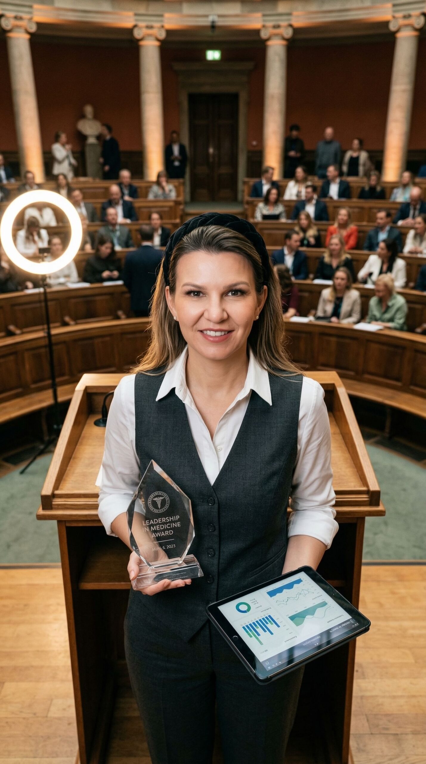 Illustration of a brown bag medication review with various supplement and prescription bottles on a desk