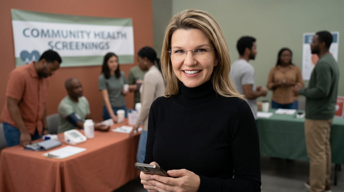 A physician holding a sun safety brochure, discussing preventive healthcare in a warm medical office setting.