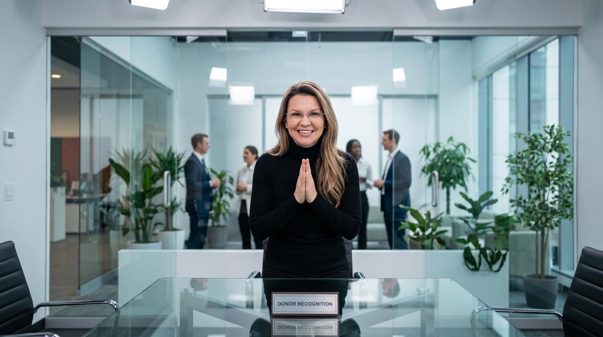 Female internal medicine physician actively listening to a patient in a warm office setting